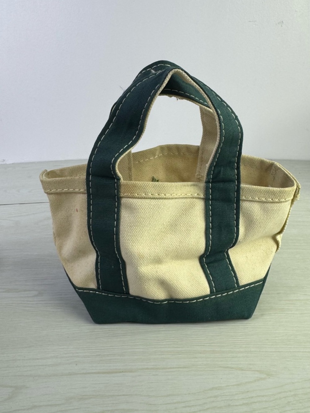Vintage L.L.Bean Micro Mini Boat and Tote Bag Green White autumn leaf - Picture 5 of 8